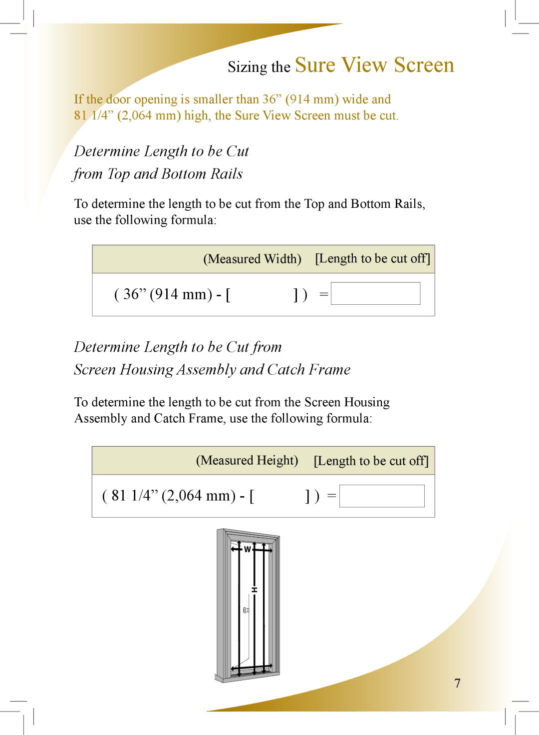 Phantom Tech SU0508L installation manual Sizing the Sure View Screen, 36 914 mm, 81 1/4 2,064 mm 