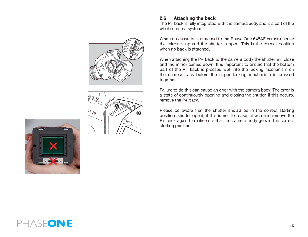 Phase One 645 AF manual Attaching the back 