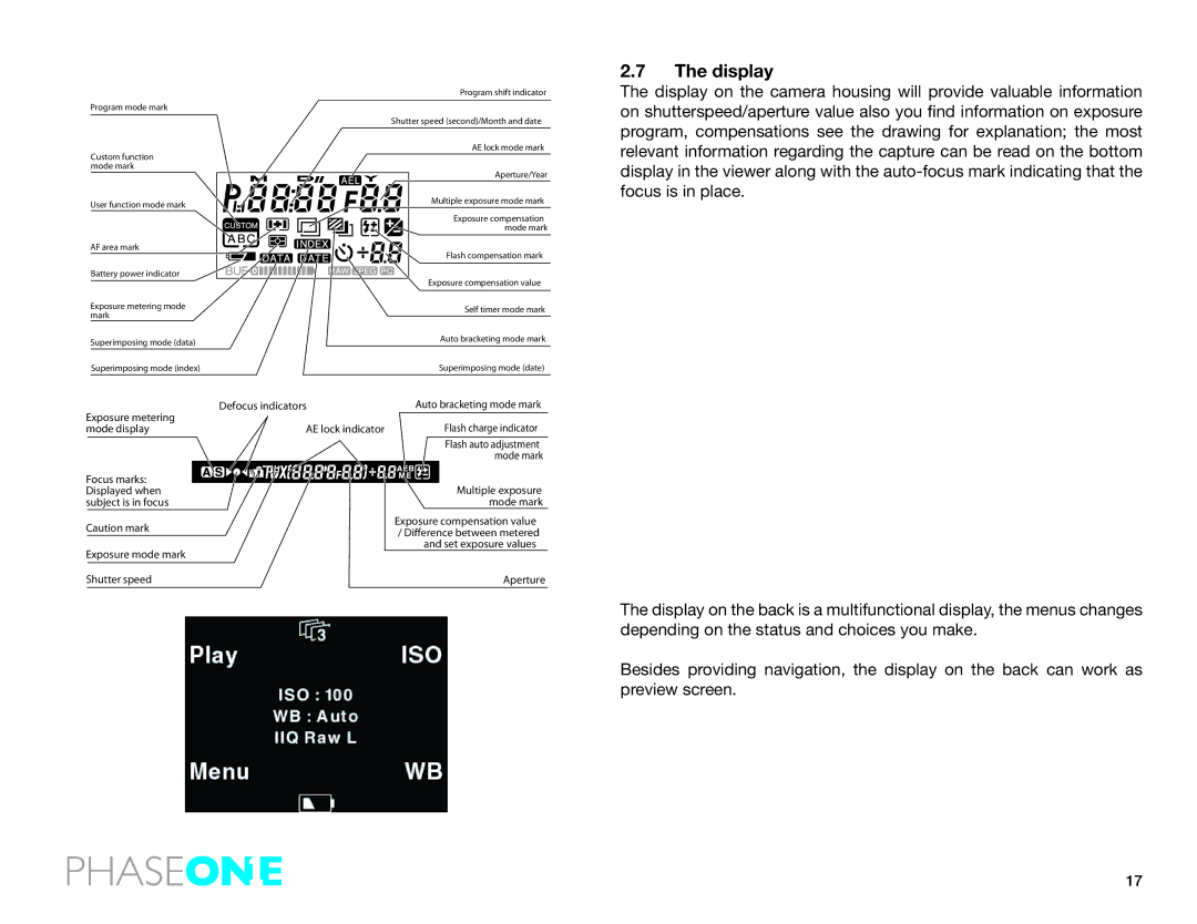 Phase One 645 AF manual Display 