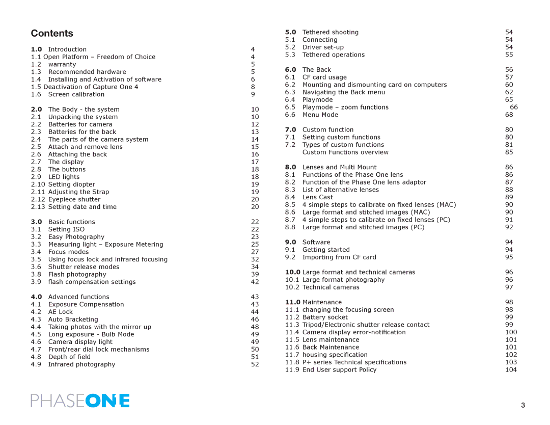 Phase One 645 AF manual Contents 