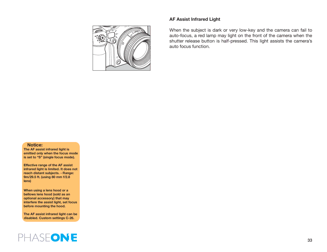 Phase One 645 AF manual AF Assist Infrared Light 