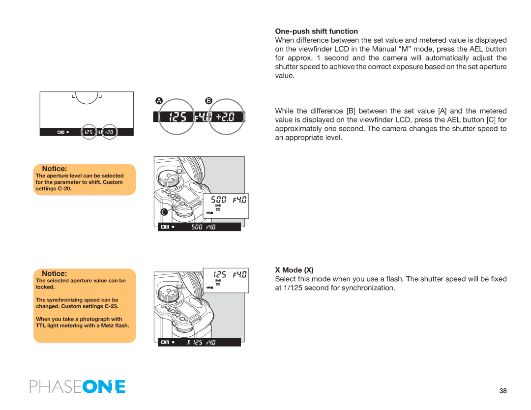 Phase One 645 AF manual One-push shift function, Mode 