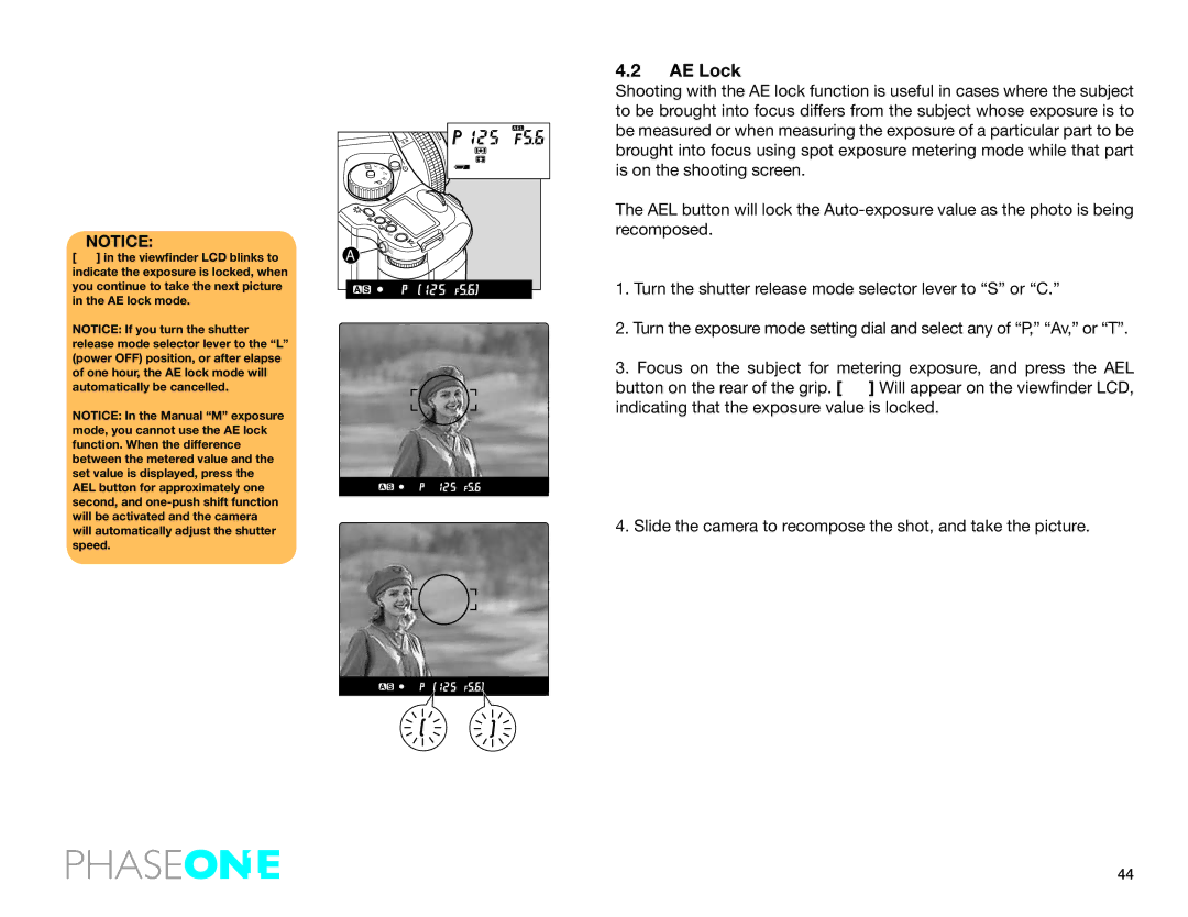 Phase One 645 AF manual AE Lock 