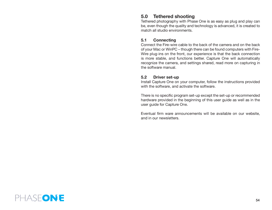 Phase One 645 AF manual Tethered shooting, Connecting, Driver set-up 