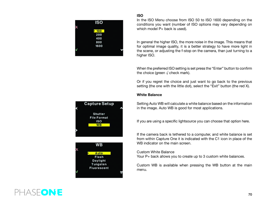 Phase One 645 AF manual Iso, White Balance 