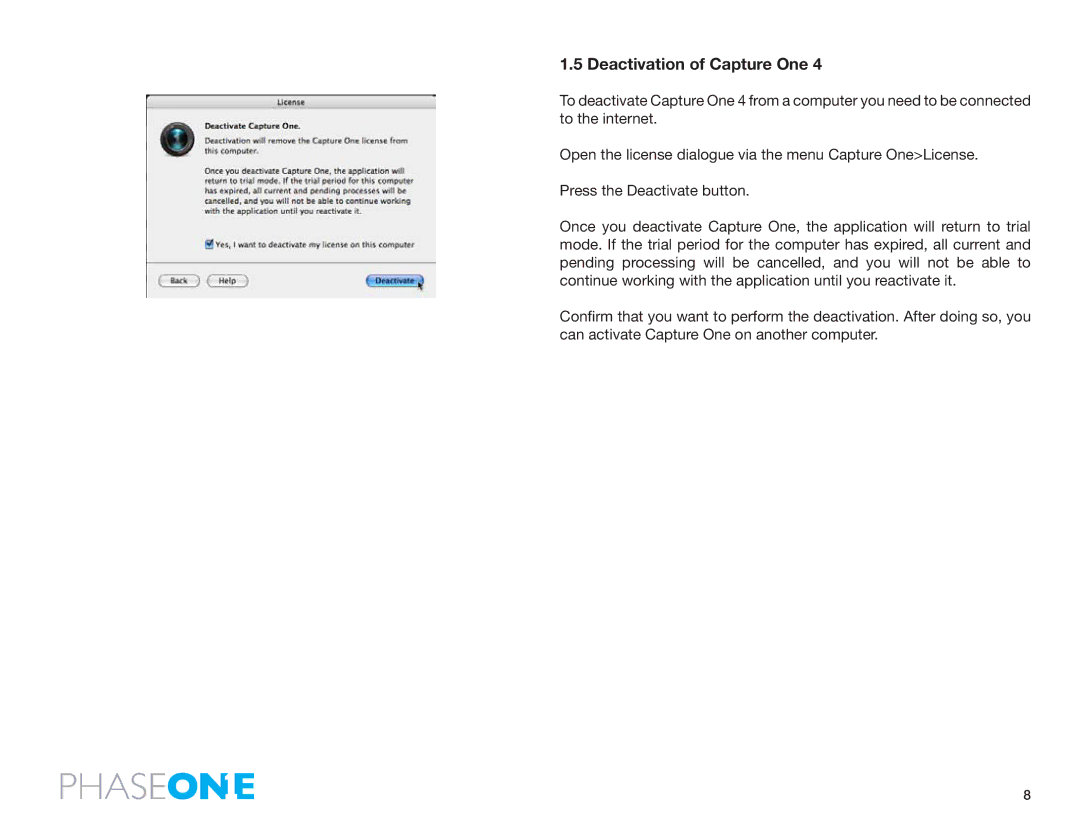 Phase One 645 AF manual Deactivation of Capture One 