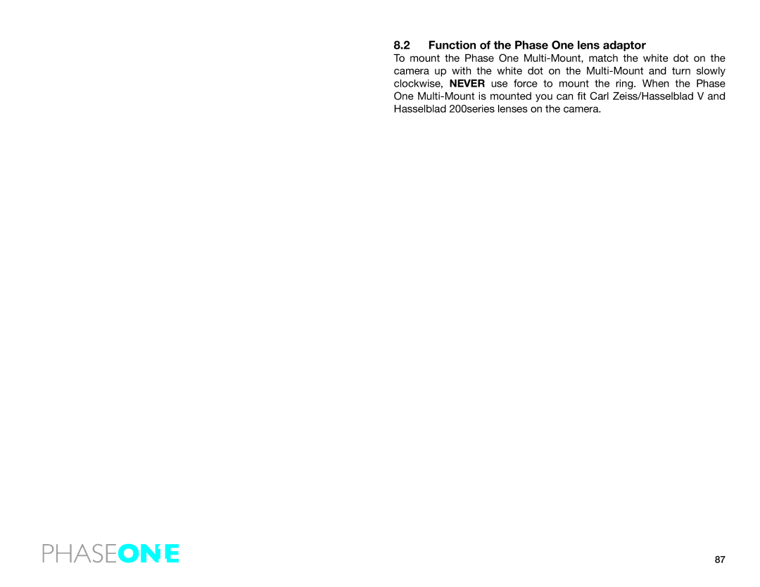 Phase One 645 AF manual Function of the Phase One lens adaptor 