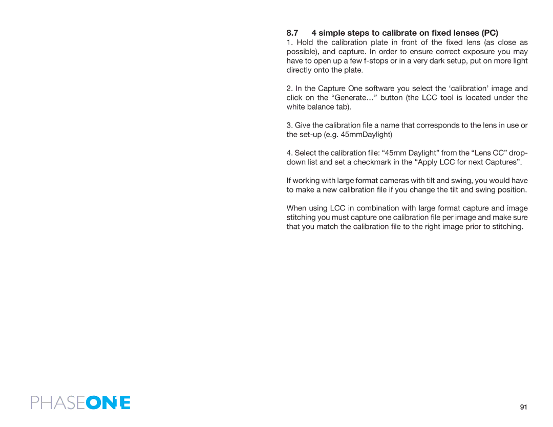 Phase One 645 AF manual simple steps to calibrate on fixed lenses PC 