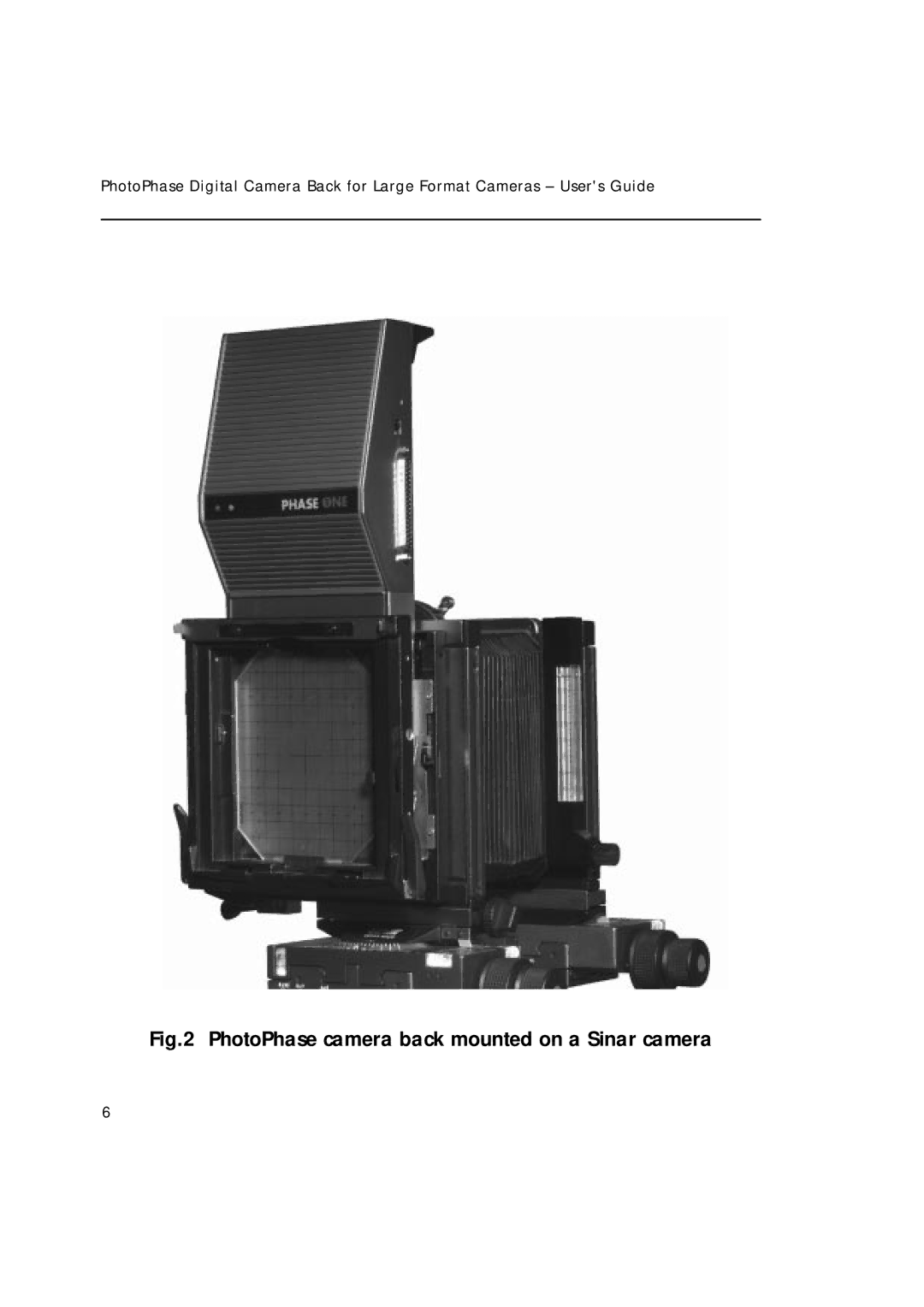 Phase One 85280002 manual PhotoPhase camera back mounted on a Sinar camera 