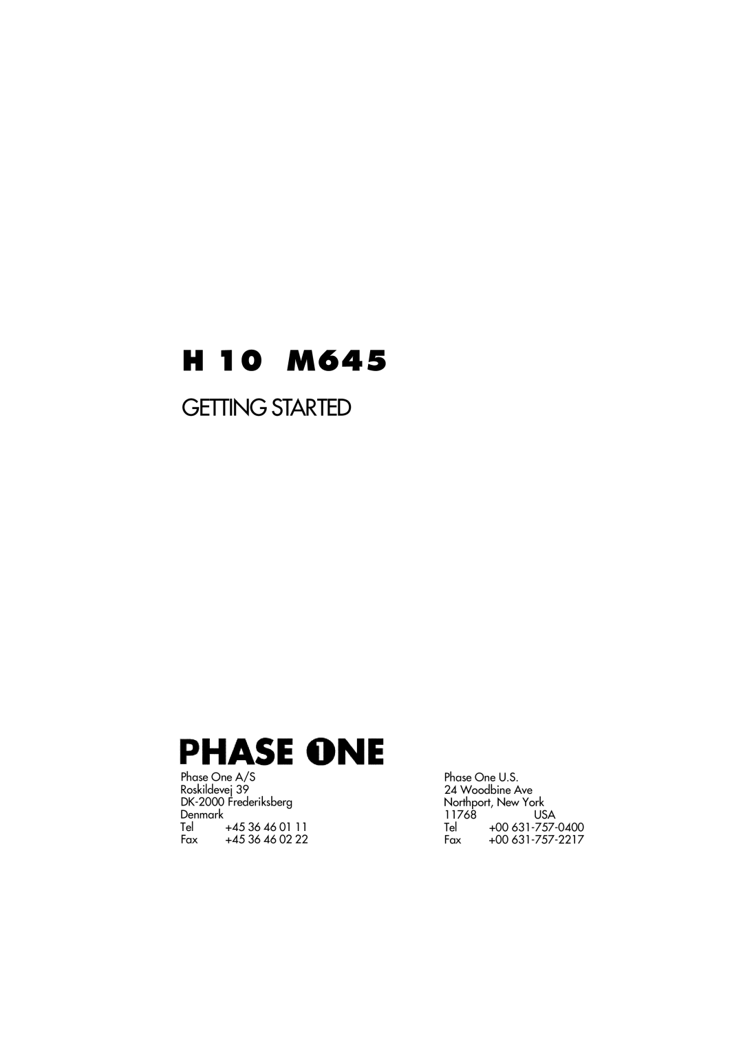 Phase One H 10 M645 manual 