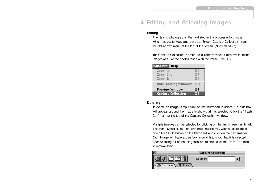 Phase One H 5 manual Editing and Selecting Images, Deleting 