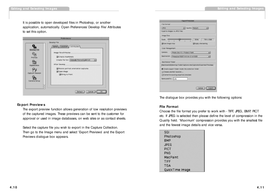 Phase One H 5 manual Export Previews, File Format 