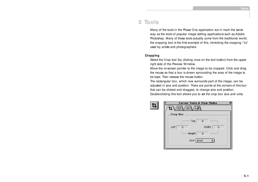 Phase One H 5 manual Tools, Cropping 