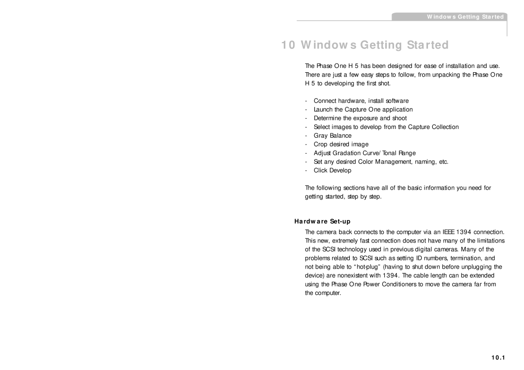 Phase One H 5 manual Windows Getting Started, Hardware Set-up 