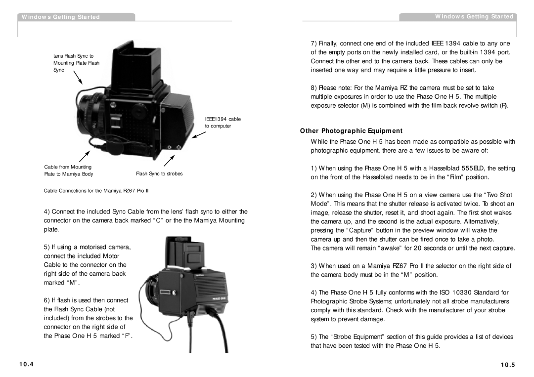 Phase One H 5 manual Other Photographic Equipment, 10.4 10.5 