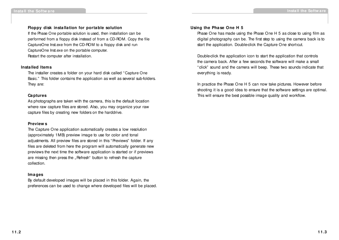 Phase One H 5 manual Floppy disk installation for portable solution, 11.2 11.3 