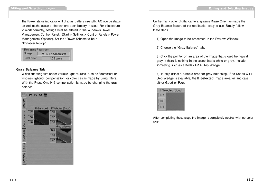 Phase One H 5 manual Gray Balance Tab, 13.6 13.7 
