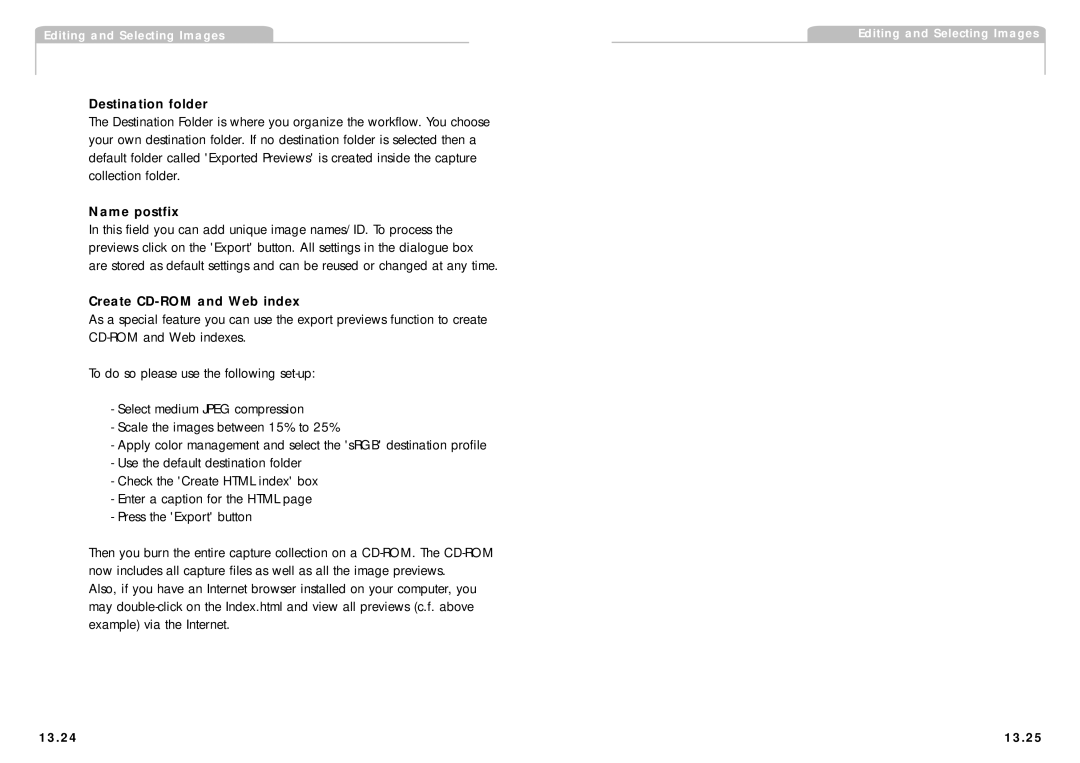 Phase One H 5 manual Create CD-ROM and Web index, 13.24 13.25 