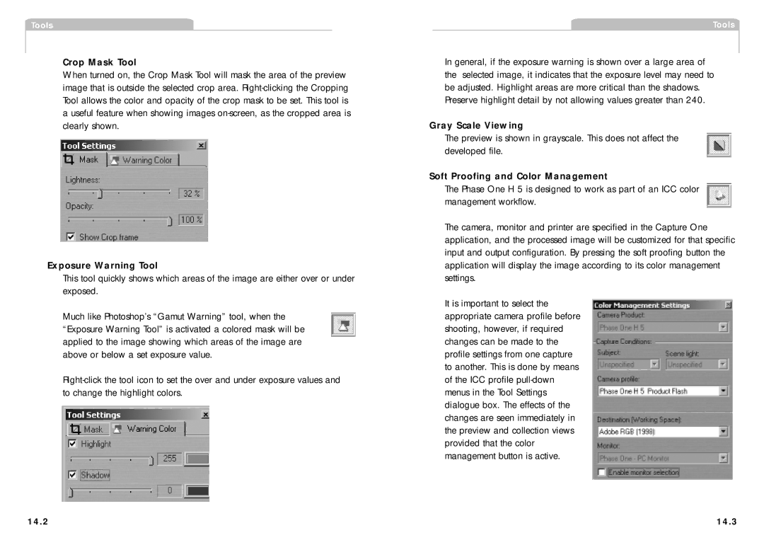 Phase One H 5 manual Gray Scale Viewing, Soft Proofing and Color Management, 14.2 14.3 