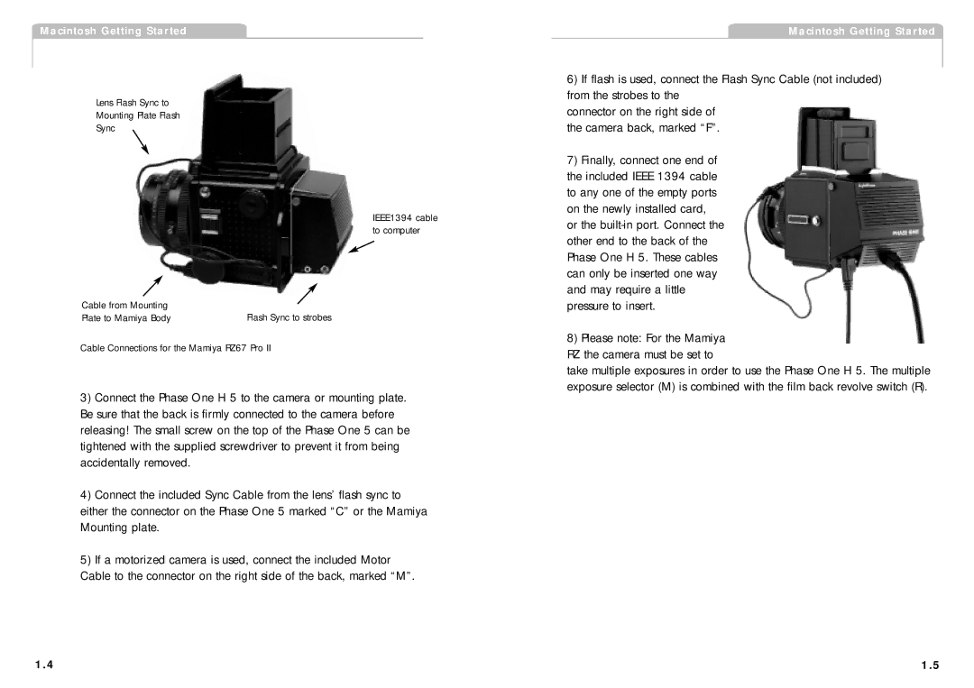 Phase One H 5 manual Cable Connections for the Mamiya RZ67 Pro 