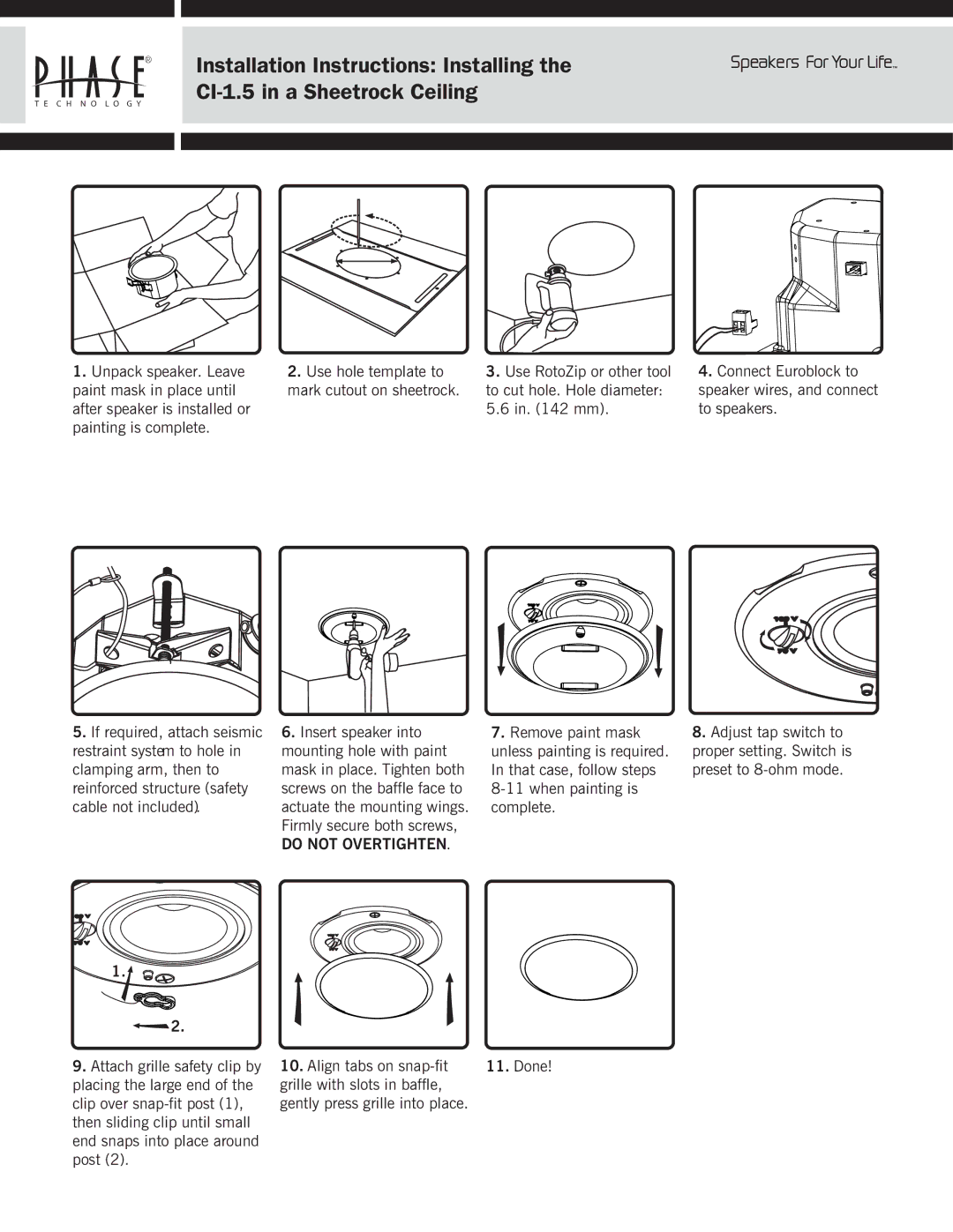 Phase Technology CL-1.5 owner manual Do not Overtighten 