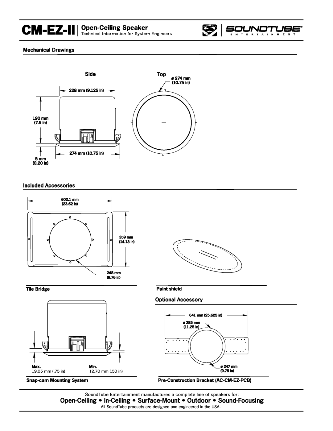 Phase Technology CM-EZ-II Cm-Ez-Ii, Open-CeilingSpeaker, Tile Bridge, Paint shield, Snap-camMounting System, ø 247 mm 