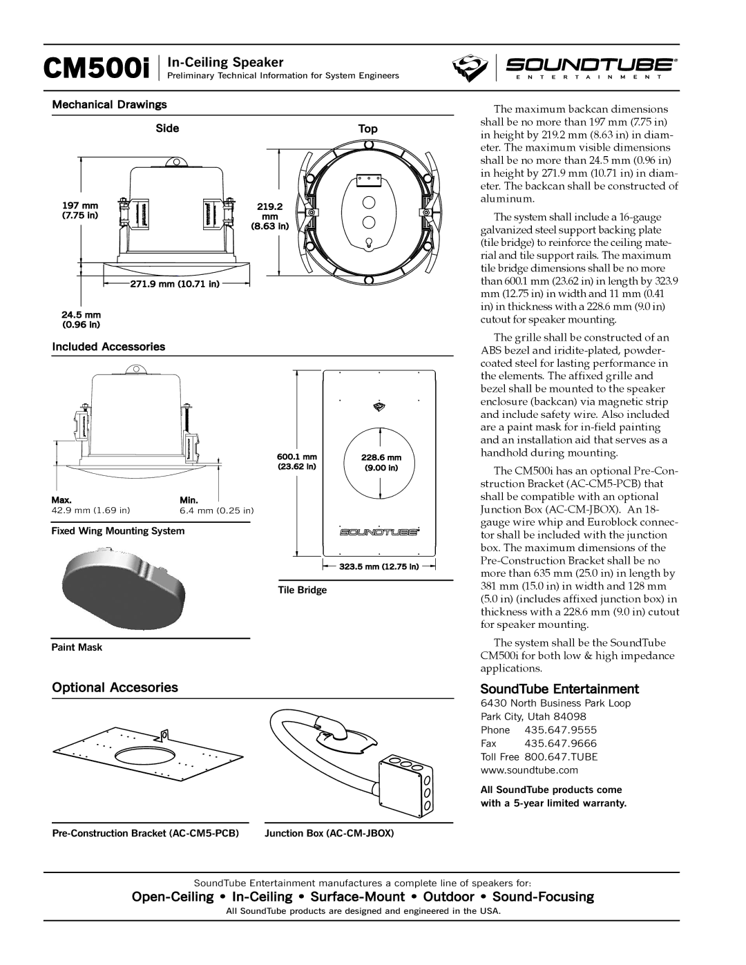 Phase Technology CM500i Optional Accesories SoundTube Entertainment, Fixed Wing Mounting System, Tile Bridge Paint Mask 