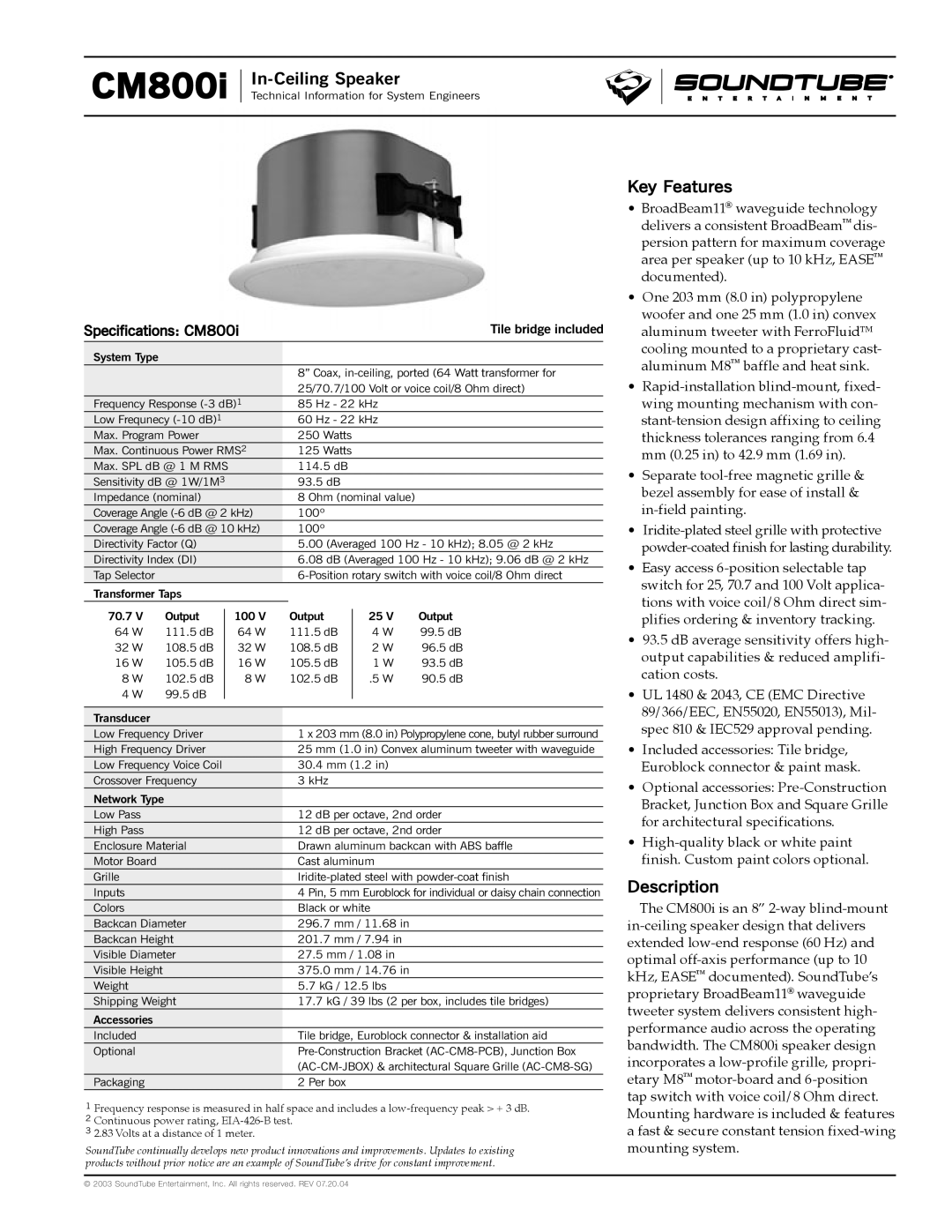 Phase Technology CM5800i specifications Key Features, Description 