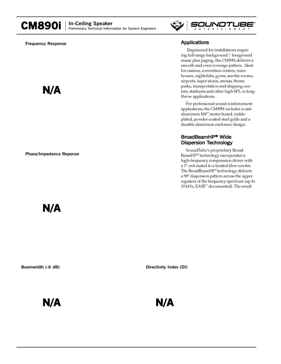 Phase Technology CM5890i specifications Applications, BroadBeamHP Wide Dispersion Technology 