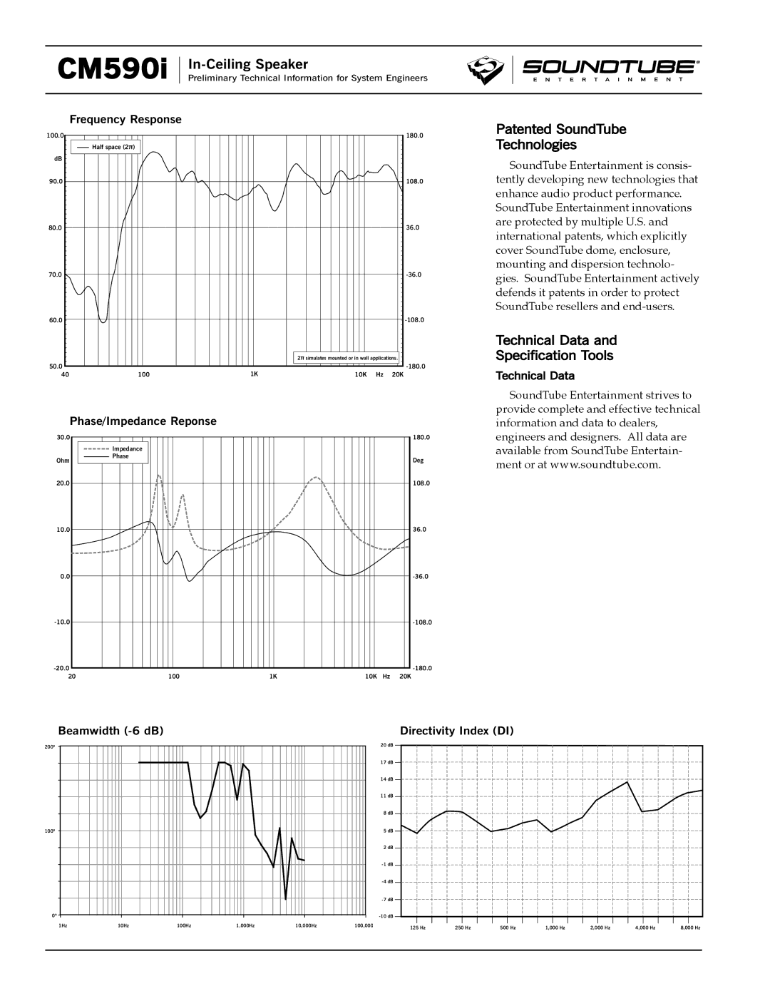 Phase Technology CM590i specifications Patented SoundTube Technologies, Technical Data Specification Tools 