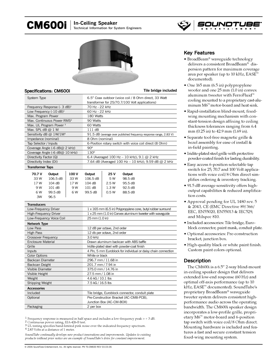 Phase Technology specifications Key Features, Description, Specifications CM600i 