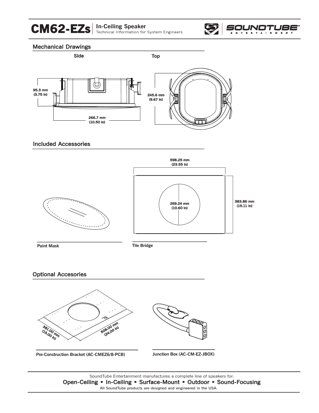 Phase Technology CM62-EZ specifications Mechanical Drawings, Included Accessories, Optional Accesories 