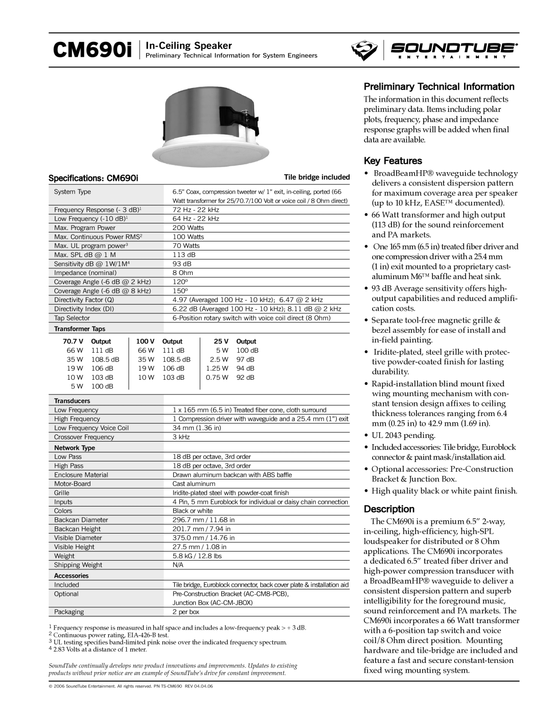 Phase Technology CM690i specifications Preliminary Technical Information, Key Features, Description 