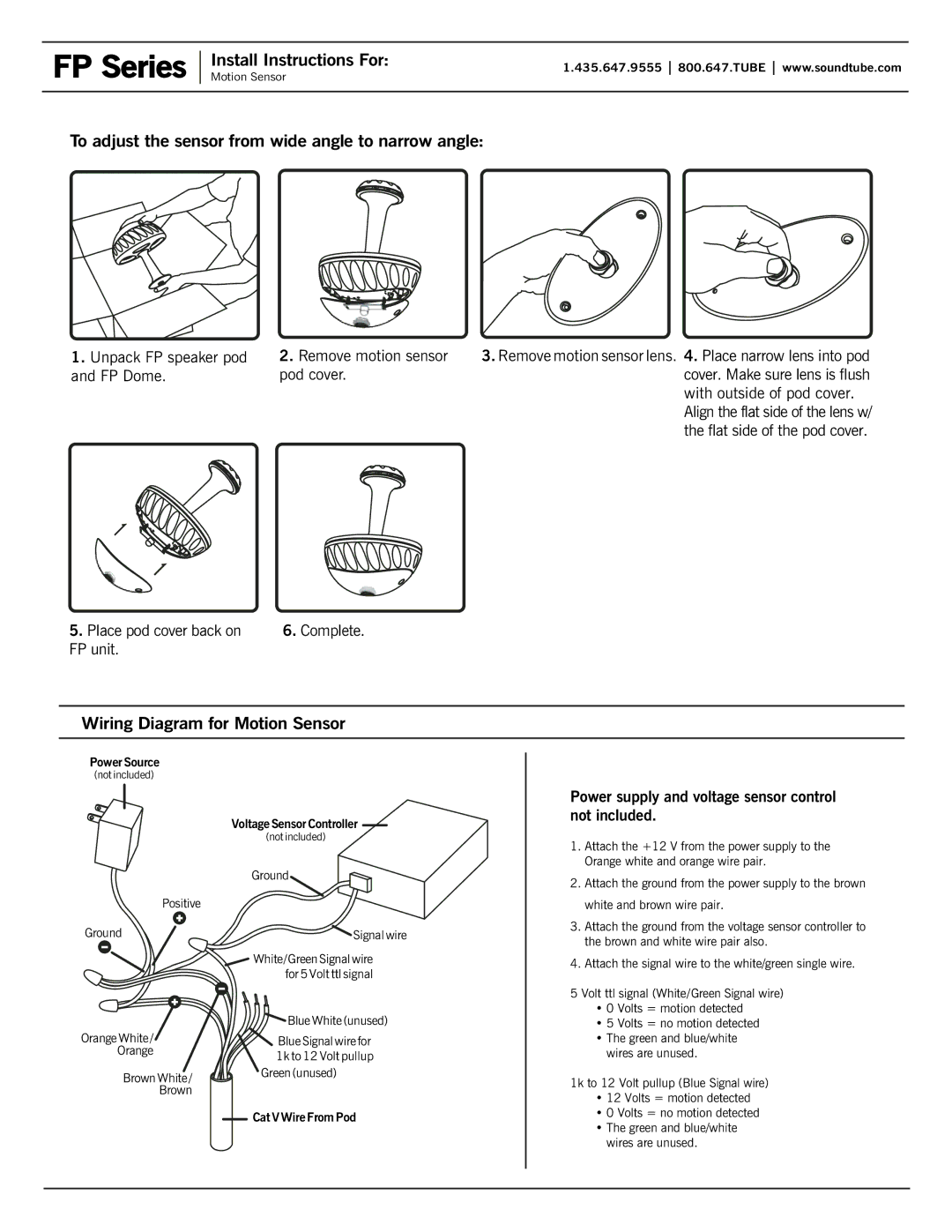 Phase Technology FP Series manual To adjust the sensor from wide angle to narrow angle, Wiring Diagram for Motion Sensor 