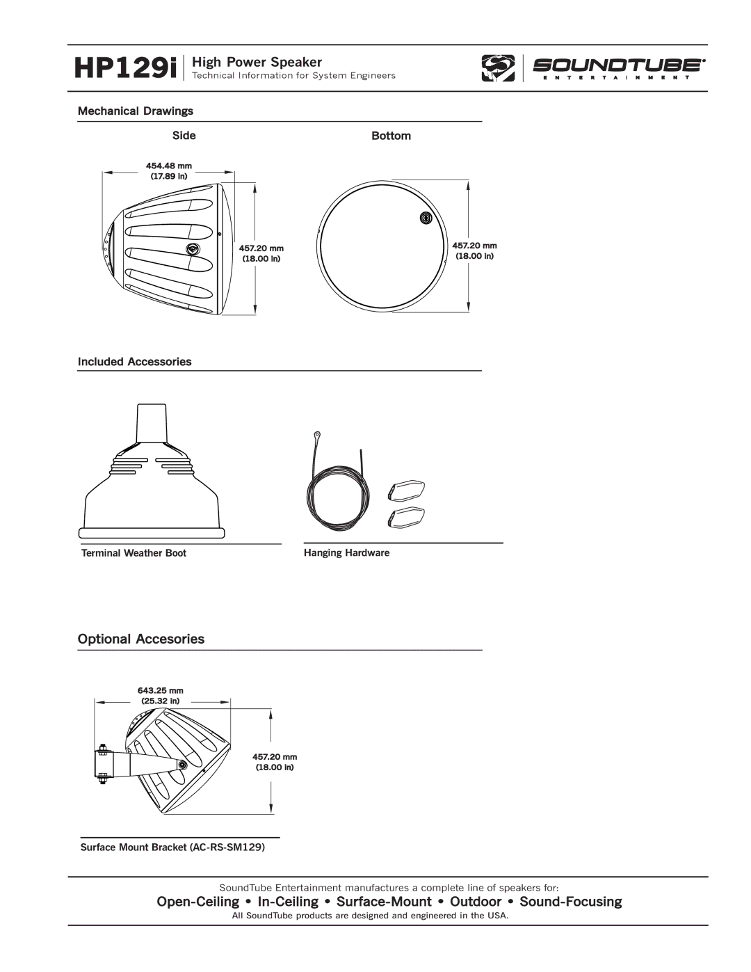 Phase Technology HP129i specifications Optional Accesories, Open-Ceiling In-Ceiling Surface-Mount Outdoor Sound-Focusing 