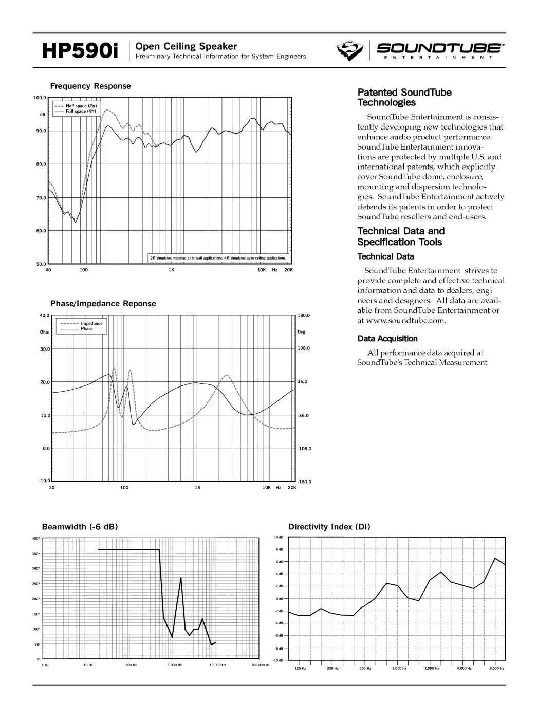 Phase Technology HP590i specifications Patented SoundTube Technologies, Technical Data Specification Tools 