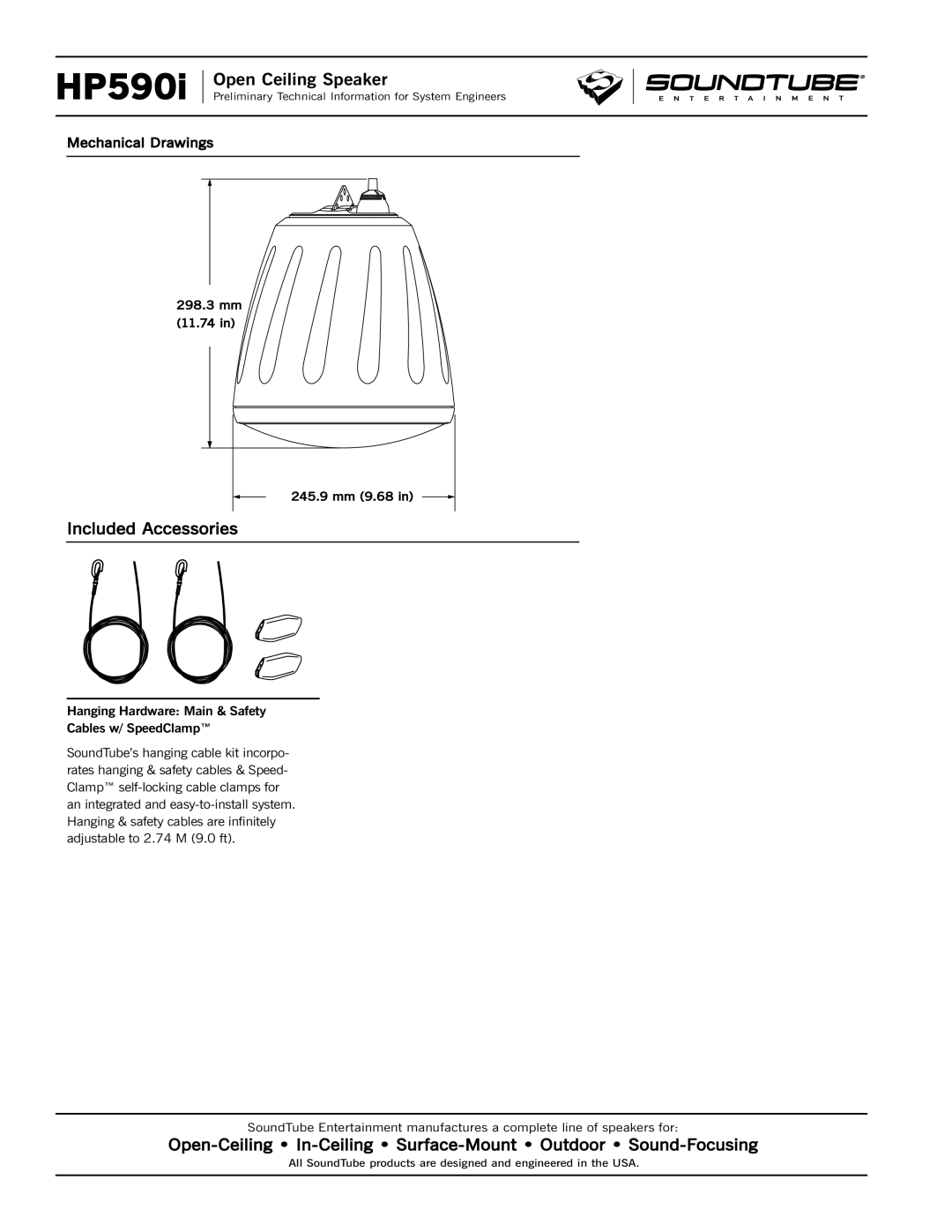 Phase Technology HP590i specifications Included Accessories, Open-Ceiling In-Ceiling Surface-Mount Outdoor Sound-Focusing 