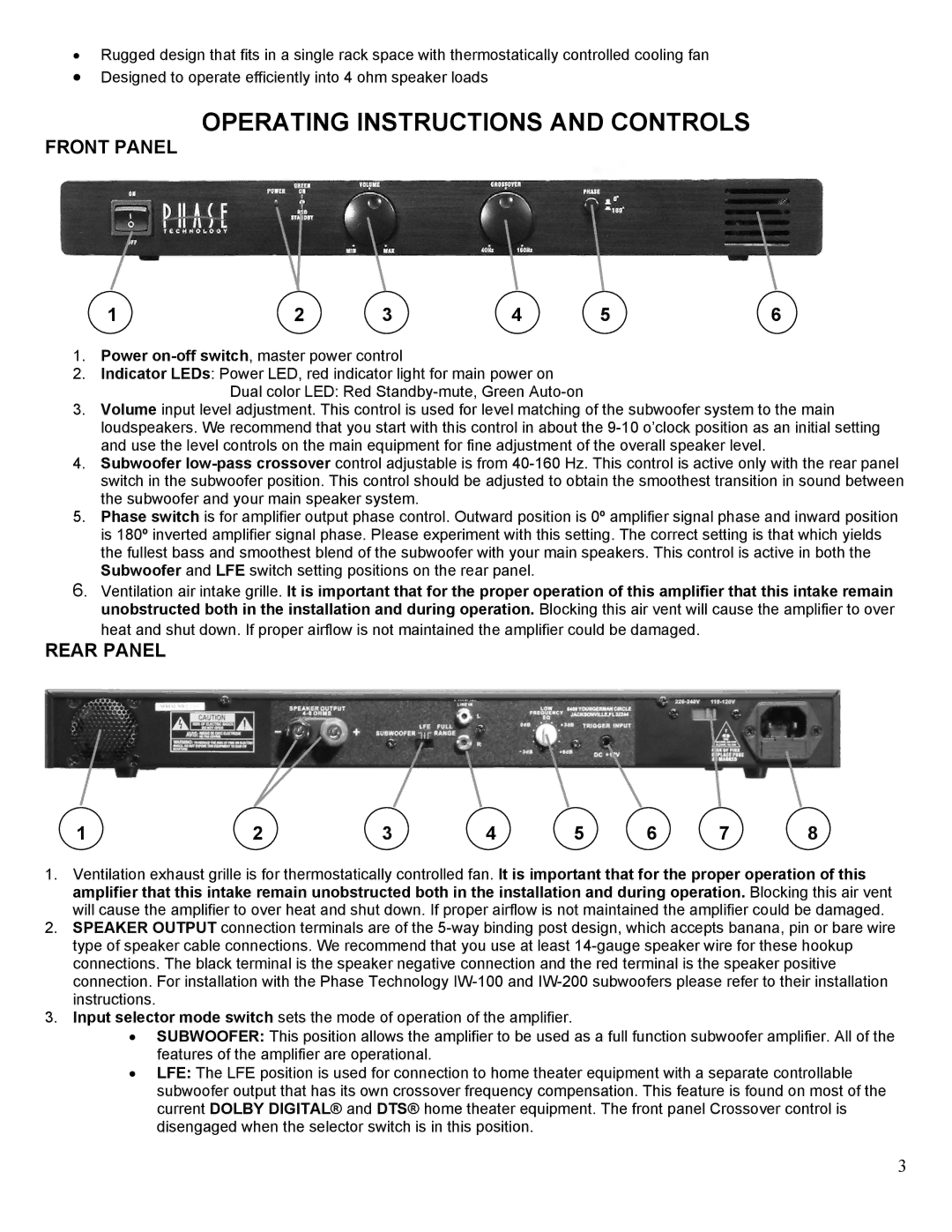 Phase Technology P-200 manual Operating Instructions and Controls 