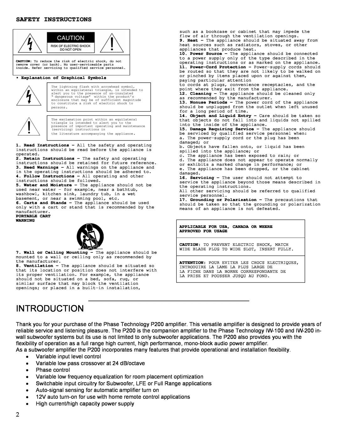 Phase Technology P-200 manual Introduction, Safety Instructions 