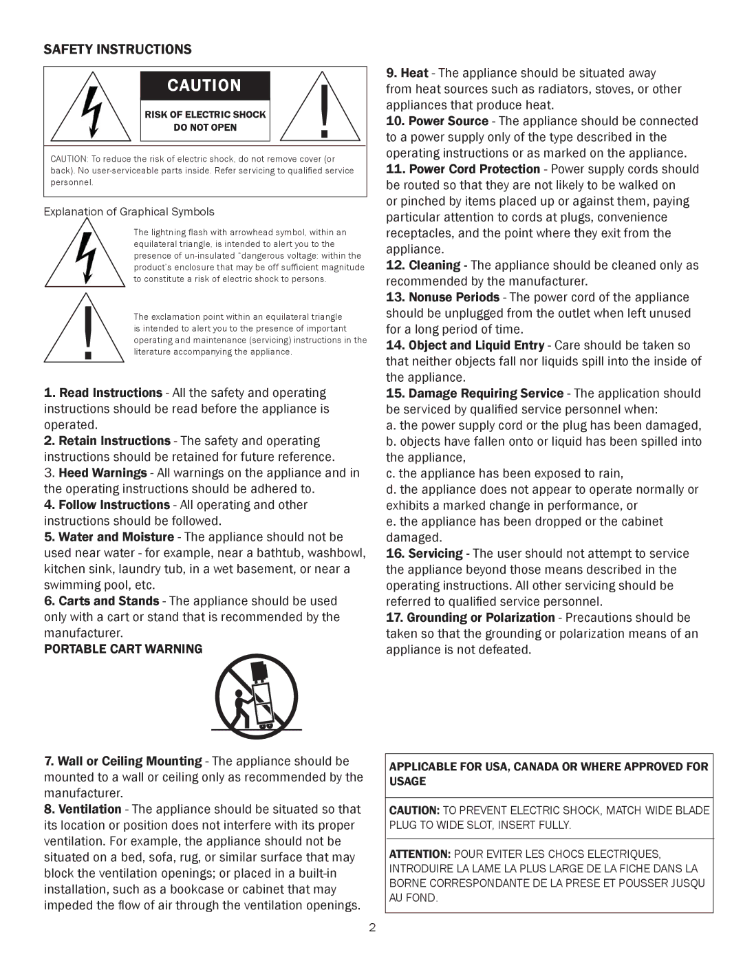 Phase Technology PC-1.1 II, PC-33.5 PC-SUB owner manual Safety Instructions, Portable Cart Warning 