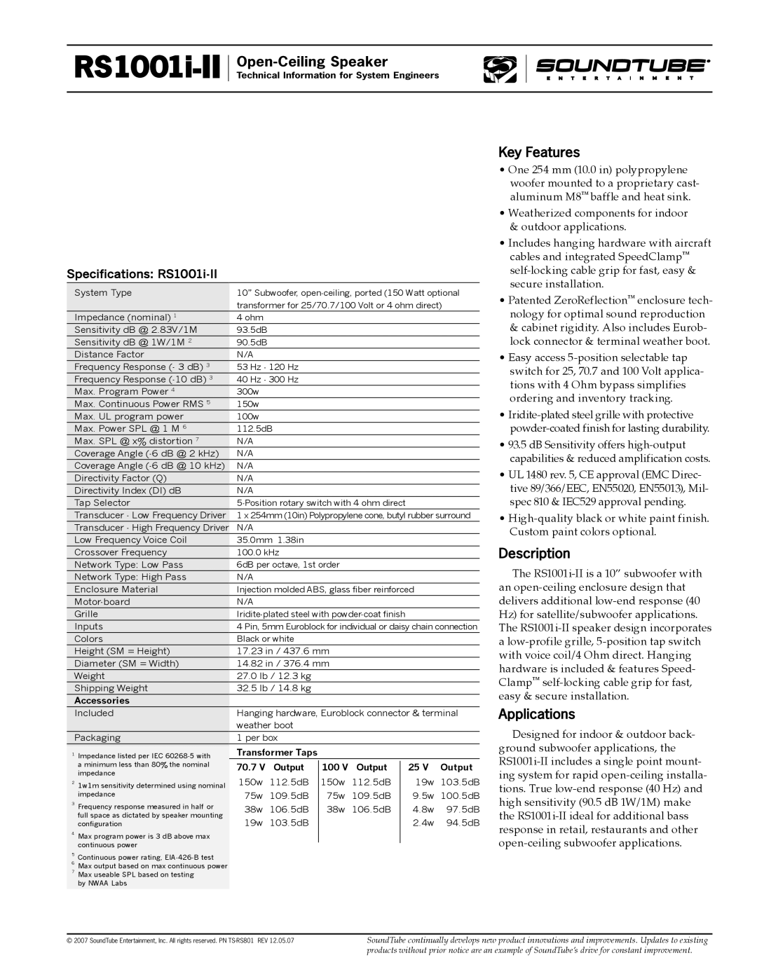 Phase Technology RS1001i-II specifications Key Features, Description, Applications, Specifications RS1001i 