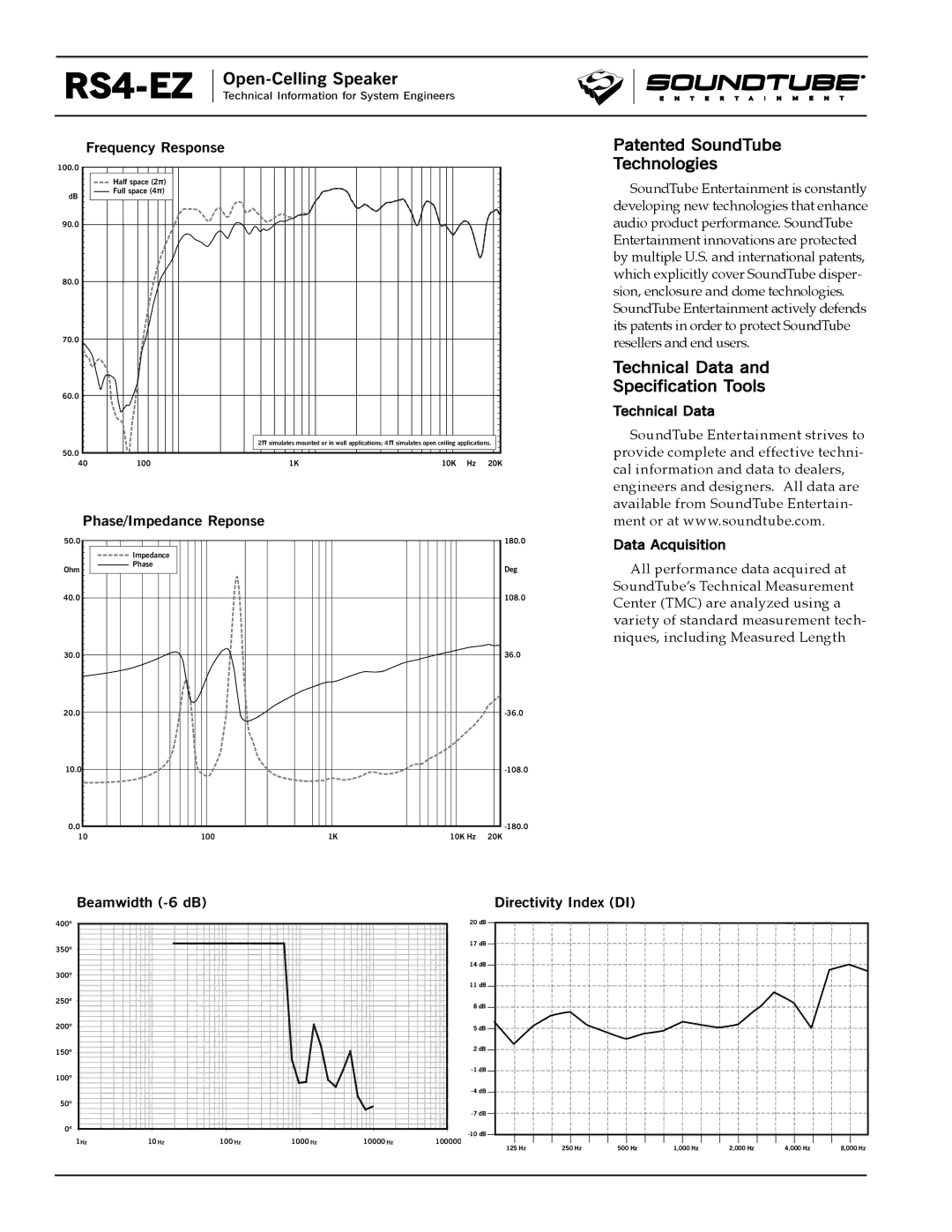 Phase Technology RS4-EZ specifications Patented SoundTube Technologies, Technical Data Specification Tools 