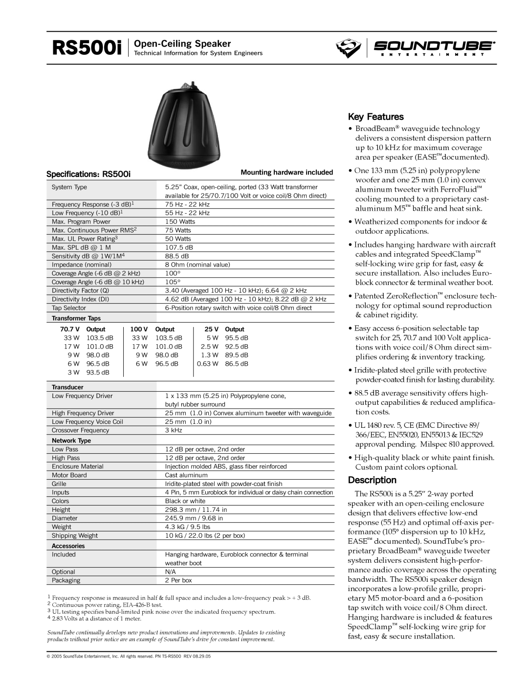 Phase Technology specifications Key Features, Description, Specifications RS500i 