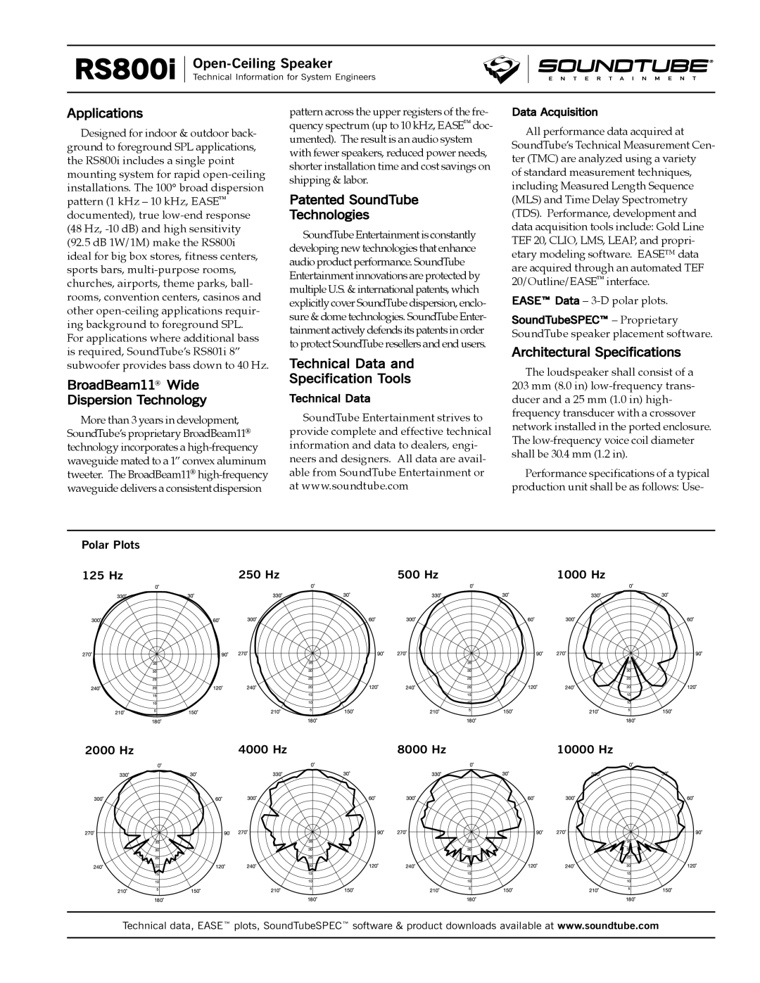 Phase Technology RS800i Applications, BroadBeam11 Wide Dispersion Technology, Patented SoundTube Technologies 