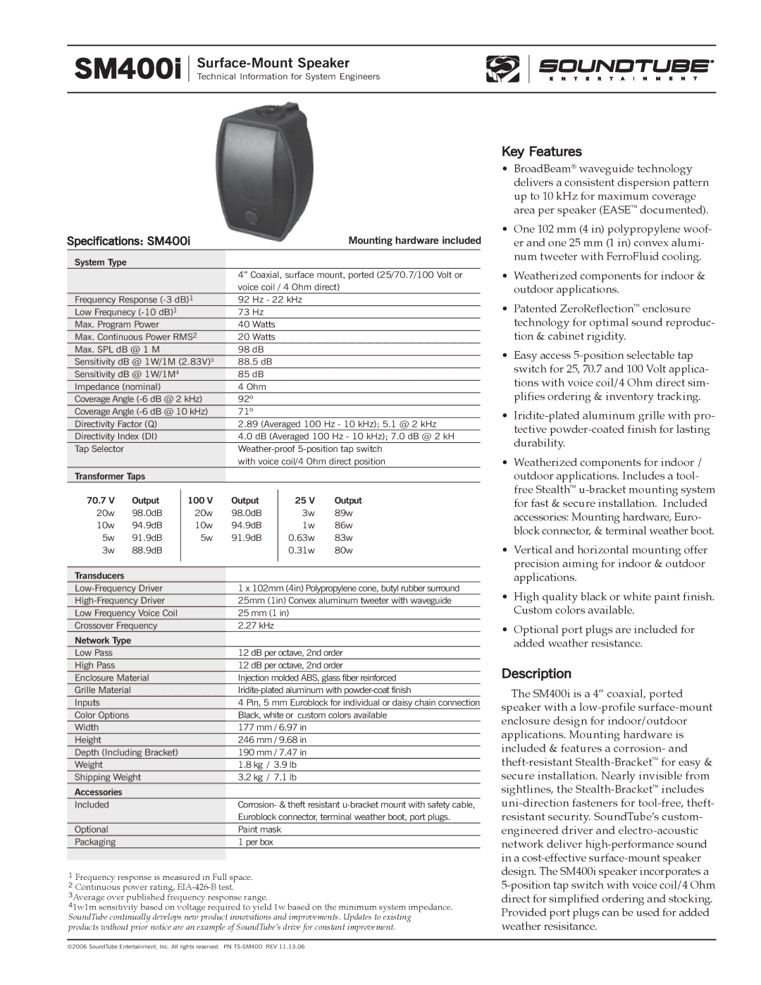 Phase Technology specifications Key Features, Description, Specifications SM400i 