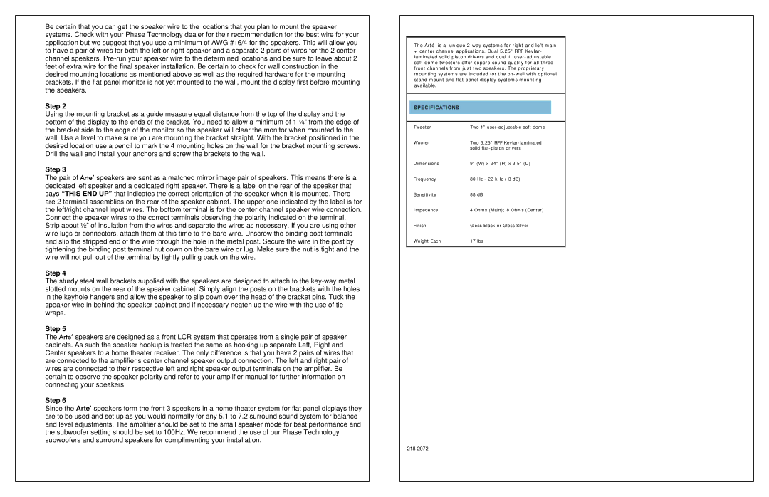 Phase Technology Speaker manual 218-2072 