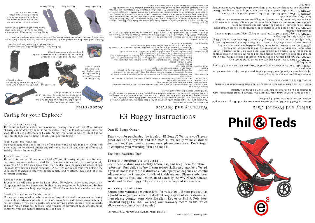 Phil & Teds E3 manual Fabric care and cleaning, Frame care and cleaning, Tyres & inner tube, Rubber covers & grip 