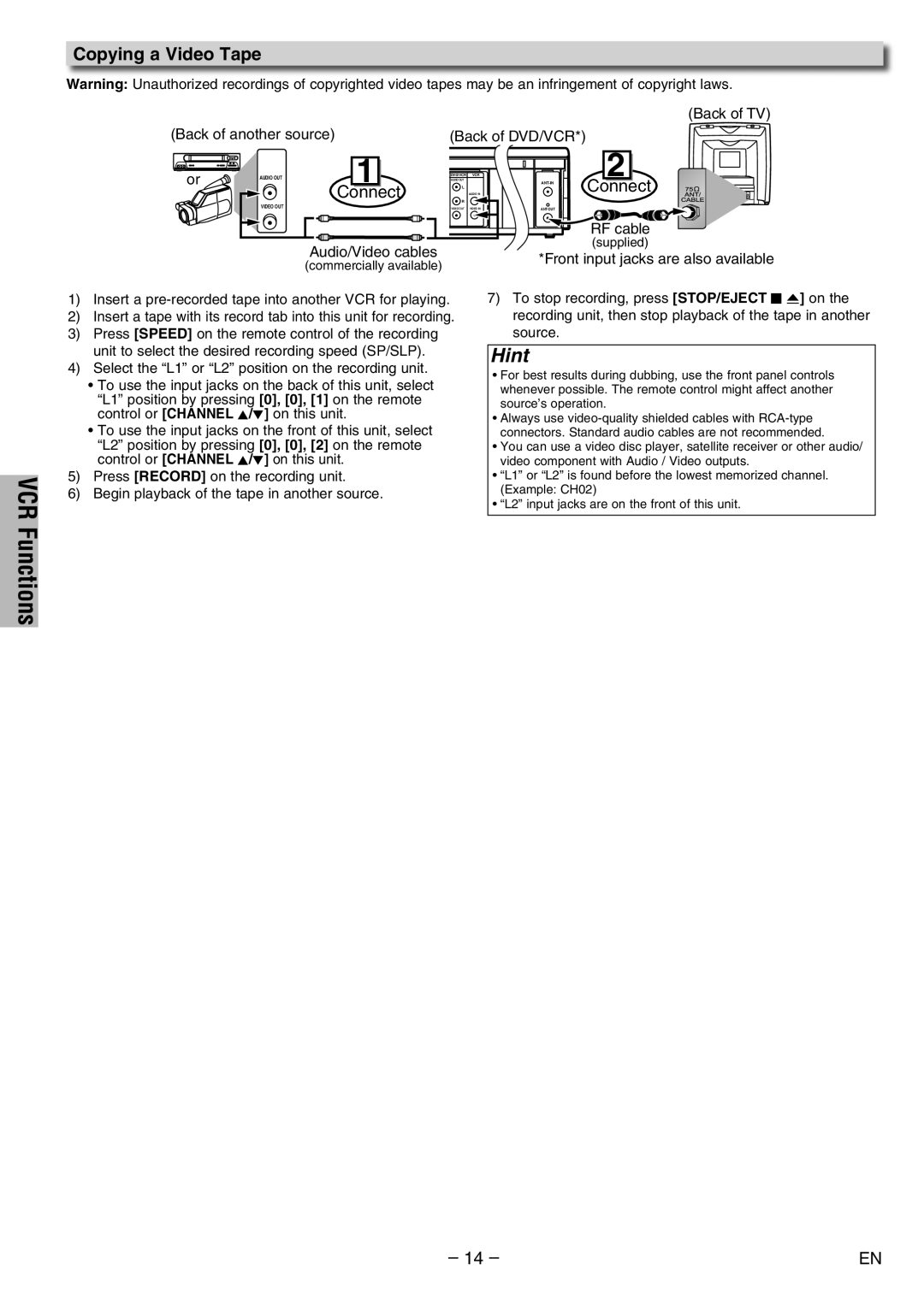 Philco PVD2000 manual Copying a Video Tape, Connect 