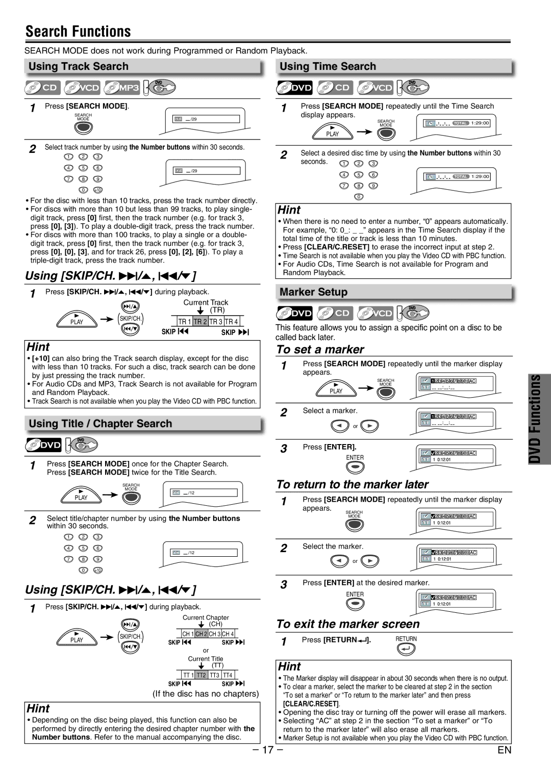 Philco PVD2000 manual Search Functions 