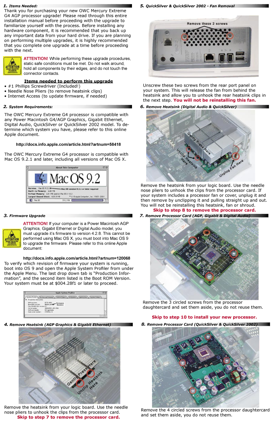 Philips 1012L2S, 0910L2S, Extreme G4, 1314L2S Items needed to perform this upgrade, Skip to to remove the processor card 